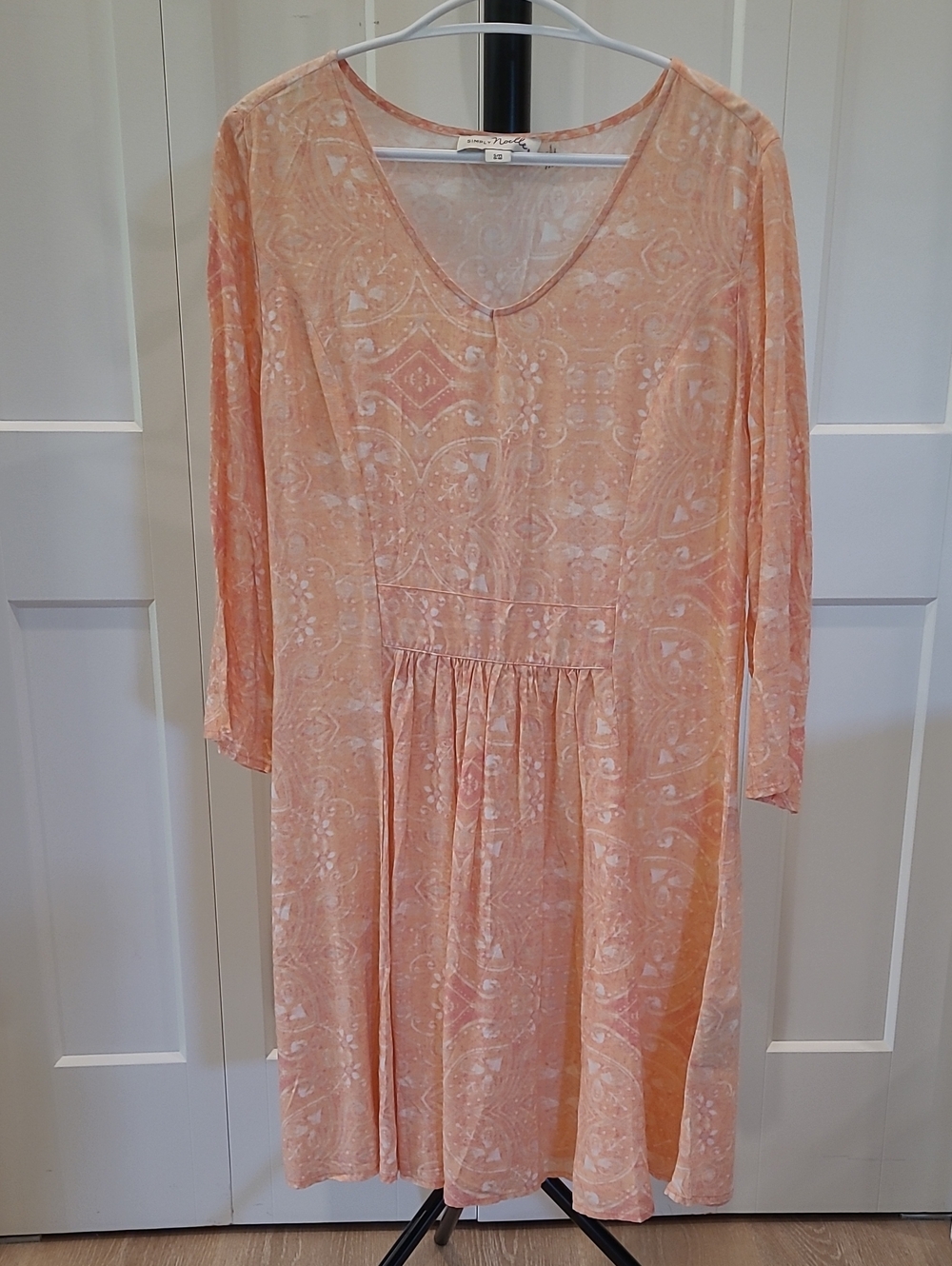 SIMPLY NOELLE Peach Printed Long-Sleeve Cotton V-Neck Dress
